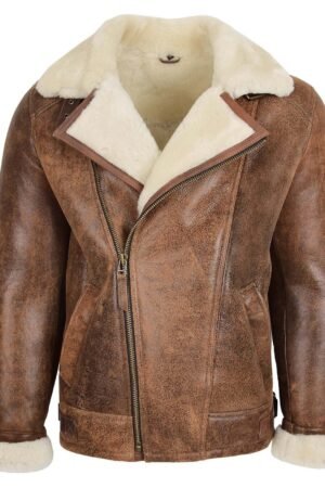 Mens Aviator Sheepskin Pilot Jacket Blen Vintage Brown