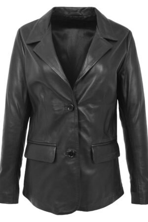 Womens Leather Semi Fit Two Button Blazer Shirley Black