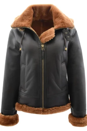 Womens Sheepskin B3 Detachable Hoodie Jacket Naomi Brown Ginger Fur