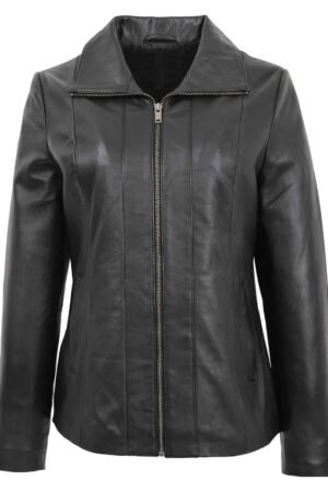 Womens Classic Zip Fastening Leather Jacket Julia Black