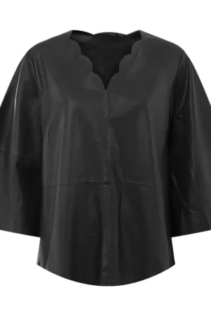 Trine Women’s Leather top in soft leather quality Nero Black