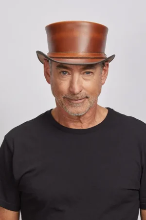 Hampton | Mens Leather Top Hat with Leather Hat Band