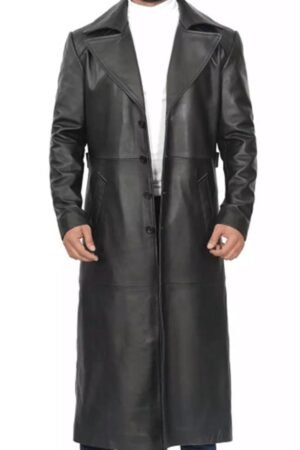 Men’s Full-Length Black Leather Trench Coat