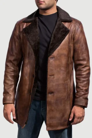 Cinnamon Distressed Leather Fur Coat