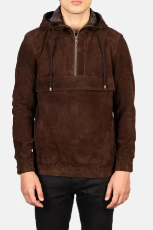 Kenton Hooded Mocha Suede Pullover Jacket