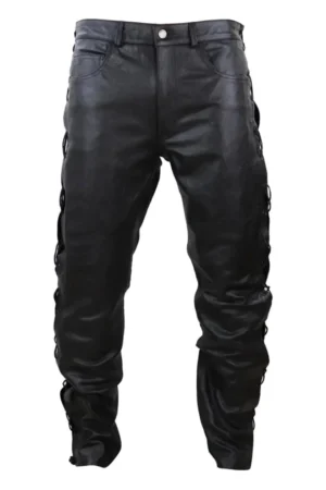 Men’s Leather Biker Jeans Tassel Western Cowboy Pants Trousers