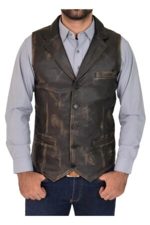 Mens Leather Buttoned Waistcoat Gilet Calvin two tone