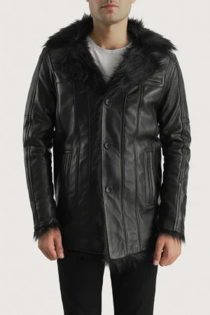 Furcliff Black Leather Coat