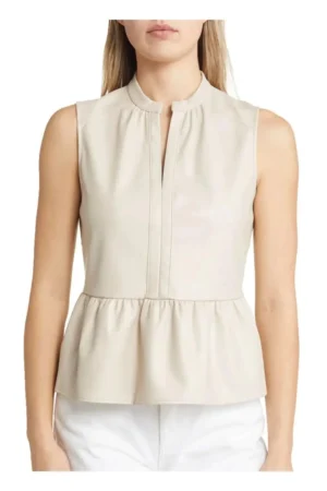 Off White Minimal Peplum Women’s Leather Tank Top