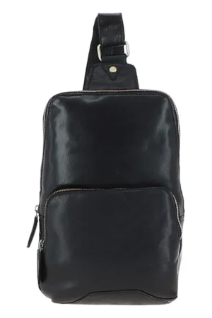 Unisex Medium Luxury Leather Sling Bag Black