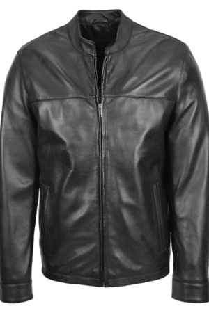 Mens Leather Standing Collar Jacket Paul Black