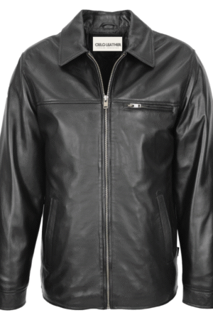 Mens Soft Leather Casual Plain Zip Jacket