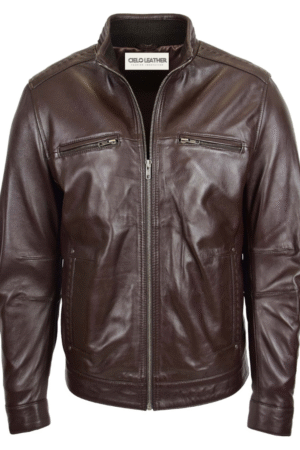 Mens Standing Collar Leather Jacket