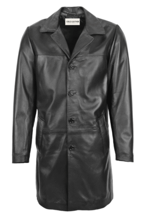 Mens Leather 3/4 Length Classic Coat Jimmy Black