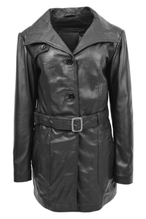 Womens Leather Trench Coat with Belt