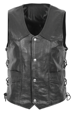 Mens Real Leather Gilet with Side Tassel Feature Jax Black