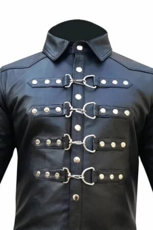 Full Sleeve Slim Fit Biker Shirt in Real Leather for Men - Cielo Leather
