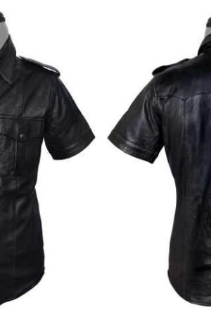 Genuine Leather Slim-Fit Half-Sleeve Vintage Biker Shirt
