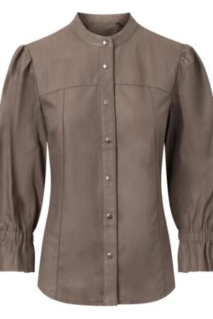 Women’s Leather Shirt with Details Mud Grey