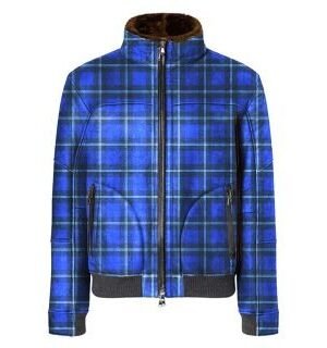 Ramsay Blue Tartan Printed Bendix Knitted Bomber Leather Jacket